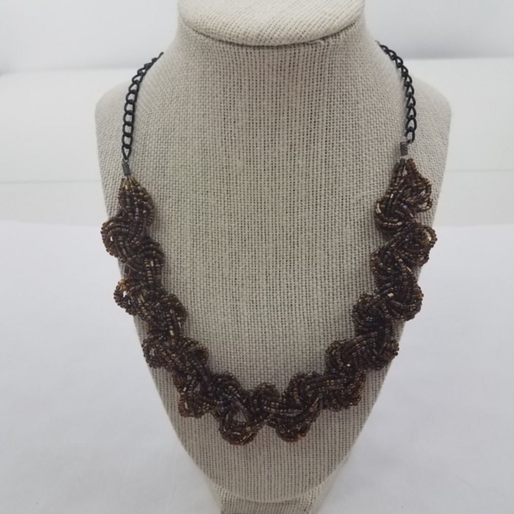 Brown‎ Beaded Necklace Braided Chain Statement Scal